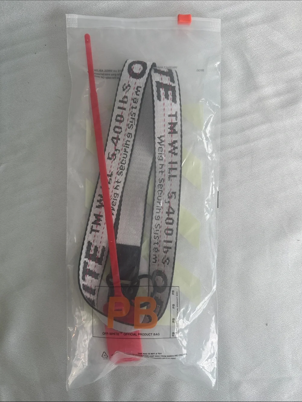 New! Off-White white and black Industrial Strap Lanyard with Red Tag